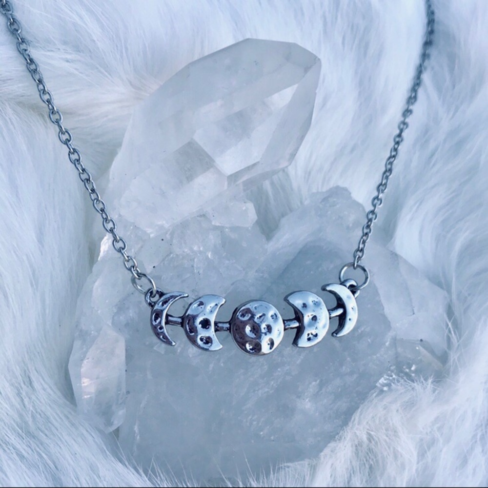 Silver moon phase necklace